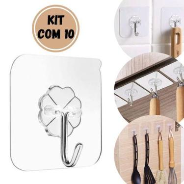 Imagem de Kit 10 Ganchos Adesivo Parede Super Aderência - Transparente - MM, Tra