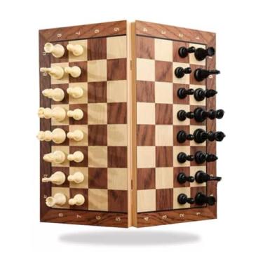 Imagem de Jogo de Xadrez Dama e Gamão 3 em 1 Jogo de Mesa Clássico Luxo Magnetico 34x34 cm Dobravél