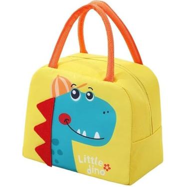 Imagem de Bolsa Térmica Infantil Lancheira Escolar Marmita com Alça e Estampas de Animais 3D - Ideal para Escola, Passeios e Lanches, Prática, Resistente e Charmosa (Dino Amarelo)