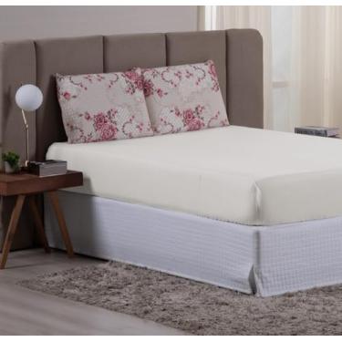 Imagem de Jogo de Lençol CASAL 3 Peças 100% Algodão 200 Fios Lençol Com Elastico Lençol e Fronha ESTAMPADO CAMA BOX E COMUM - FLORAL BEGE (CASAL 3 PEÇAS, FLORAL BEGE)