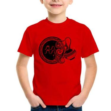 Imagem de Camiseta Infantil Signo Aquário Astrologia - Foca na Moda, Vermelho, 2