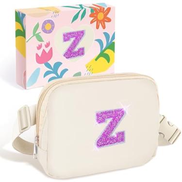 Imagem de COSHAYSOO Pochete de cintura pequena com alça ajustável com emblema de letra inicial para mulheres, adolescentes, correndo, viagem, academia, caminhadas, mini bolsa de viagem transversal, bolsa transversal moderna, preppy Pouch marfim, Marfim - Z, Small, Tendência