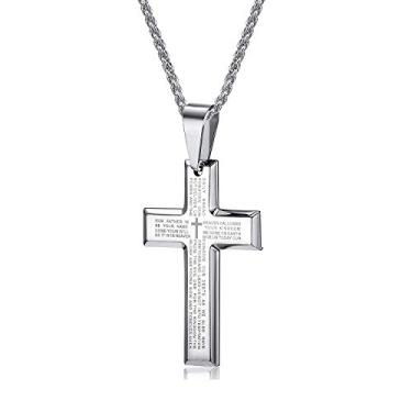 Imagem de Colar com pingente de cruz, corrente banhada a ouro 18 quilates, corrente de aço inoxidável, colar simples de cruz polida e sólida para homens e meninos Prata