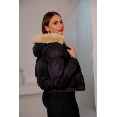 Imagem de Jaqueta Puffer Dupla Face Cropped Feminina - Krayani, Preto, M
