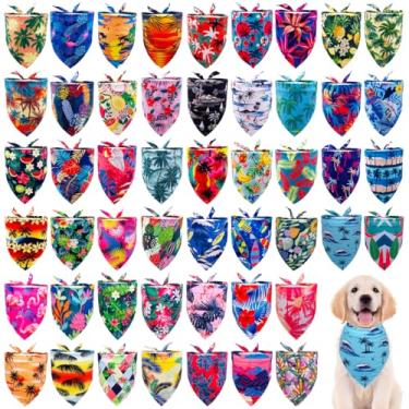 Imagem de JpGdn 100 bandanas para cães a granel Havaí verão para cães pequenos e médios palmeiras folhas frutas flamingos banco oceano triângulo babadores cachecóis meninos meninas acessórios de cuidados