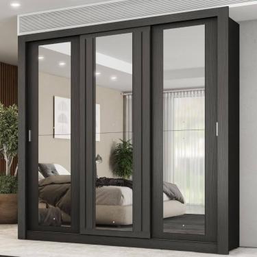 Imagem de Guarda Roupa Casal 3 Portas Doha c/ 3 Espelhos Carraro Preto Touch