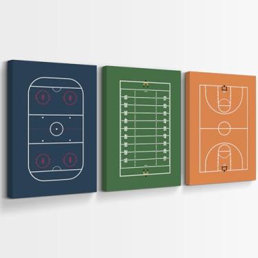 Imagem de Arte de parede esportiva para meninos, decoração de berçário, arte em tela infantil, arte de parede, basquete, meninos, quadras esportivas, quadros, pintura de futebol para quarto, sala de estar, tela