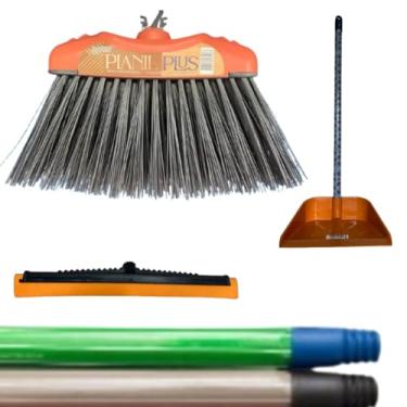 Imagem de Pianil Plus Kit de Limpeza, Vassoura com Cerdas Resistentes, Rodo e Pá Coletora, Laranja