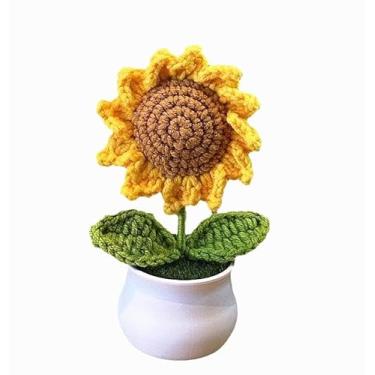 Imagem de EatingBiting Flores de 14 cm, girassol artificial, feito à mão, lírio do vale, tecido de lírio do vale, decoração de casa, fio de flores simuladas de malha, buquê de girassol, presente