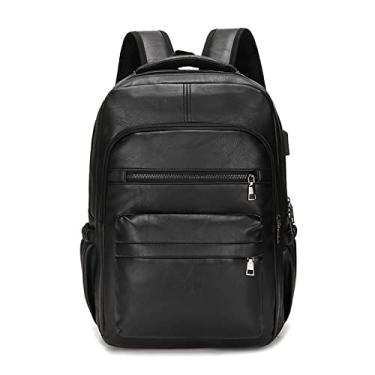 Imagem de Mochila de qualidade para homens de couro PU grande mochila para laptop mochila masculina para adolescentes meninos(Black)
