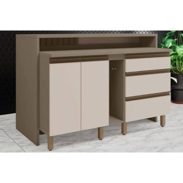 Imagem de Bancada Ilha Cozinha Balcão Gourmet Connect C/ 2 Portas E 3 Gavetas 145cm Duna/cristal - Henn