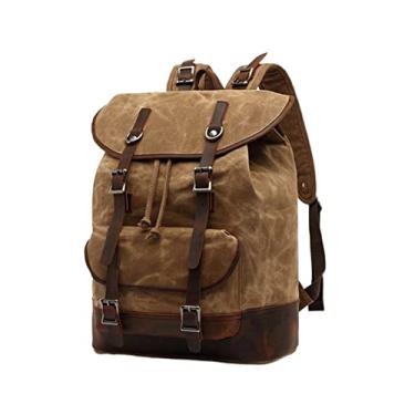 Imagem de Mochila de lona fashion para homens mochila feminina bolsa grande mochila de viagem para homens(Khaki)