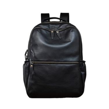 Imagem de Mochila masculina de couro para viagem ao ar livre, mochila vintage de grande capacidade para homens, mochila de couro para laptop de 15,6 polegadas(Black)