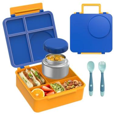 Imagem de Conjunto de lancheira Bento para crianças com garrafa térmica de sopa de 227 g, recipientes de almoço à prova de vazamento com 4 compartimentos, jarra térmica térmica térmica e lancheira para a escola