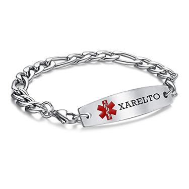 Imagem de LinnaLove Pulseiras de alerta médico para homens e mulheres Pulseiras médicas intercambiáveis de aço inoxidável, gravação gratuita, 8.5 inches, Aço inoxidável, Sem Pedra Preciosa
