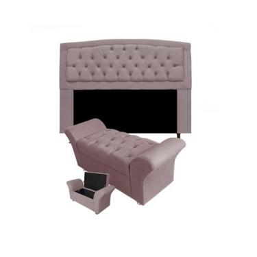 Imagem de Kit Cabeceira Geovana Com Baú Veneza Queen 160 cm Suede Rose - INCASA 