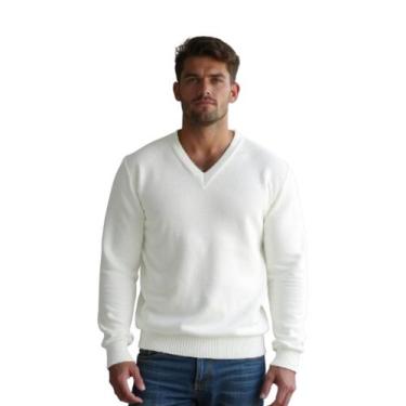 Imagem de Blusa Suéter Maculina em Tricot Frio Casaco Cardigam - KantyLan, Branc