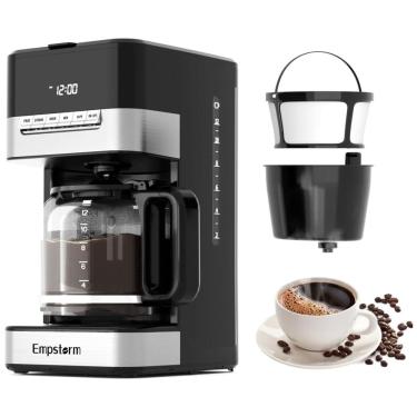 Imagem de Máquina de Café Programável 12 xícaras com Jarra de Vidro, Desligamento Automático e Sistema Anti-Gotejamento, 110V 1000W, Empstorm, Preta