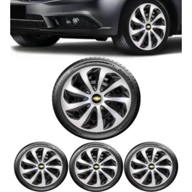 Imagem de Kit 4 Calota Esportiva Velox Preto/Prata Aro 13 Chevr Celta Celtinha Corsa Corsinha Wind Super Hatch Classic Joy Premium Sedan Onix Prisma Spin Agile Cobalt Sonic Montana Meriva