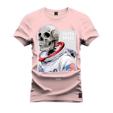 Imagem de Camiseta Grande Plus Size Premium Caveira Astronauta - NoBrand, Rosa, 