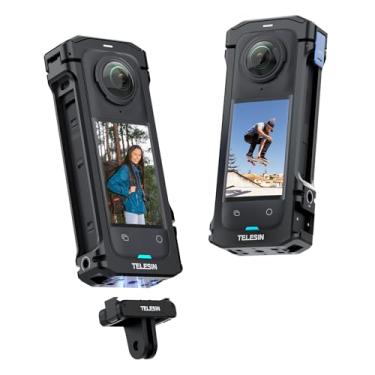 Imagem de TELESIN Utility Frame Cage para Insta360 X4, estojo de proteção de alumínio Vlog Case para acessórios Insta 360 X4, 2 interfaces de sapata fria com montagem de roscas de 1/4"