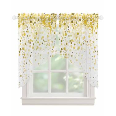 Imagem de Cortinas com bolinhas amarelas para janelas, aquarela, amarela, gradiente, semitransparente, cortina, abstrata, moderna, voile para cozinha, sala de estar, quarto, 2 painéis, 91 x 91 cm