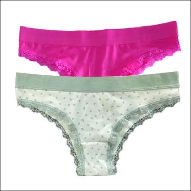 Imagem de CONJUNTO C/2 CALCINHAS BASIC+ RENDA 6386 - ESTAMPA CORAÇÃO CINZA / LISA PINK - GG