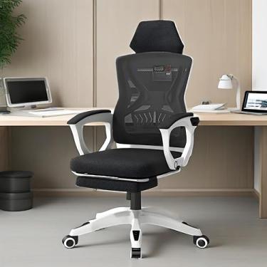 Imagem de Cadeira ergonômica de escritório, Cadeira de mesa para escritório em casa Cadeiras giratórias de trabalho com encosto alto em malha e rodinhas para casa, escritório, jogos,Black b