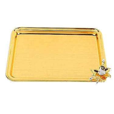 Imagem de Bandeja de Porção de Ouro, Leve Bandeja de Serviço Decorativo de Bandeja de Bandeja de Bandeja de Bandeja Retangular de Serviço Retangular para Bandeja Decorativa para Mesa de