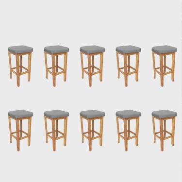 Imagem de Kit 10 Banqueta Alta Ben Gourmet Balcão Bistrô Cozinha Base Madeira Maciça Corino Cinza - Ahz Móveis