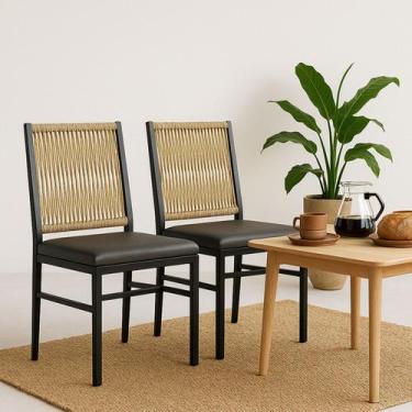 Imagem de Cadeira Corda Nautica Preta Bege  Sala, Varanda, Sacada, Cozinha - Cad