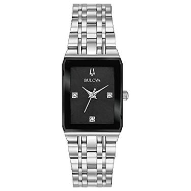 Imagem de Bulova Relógio feminino moderno Quadra quartzo pulseira de aço inoxidável, Mostrador prateado/preto, One Size, Quadra moderna