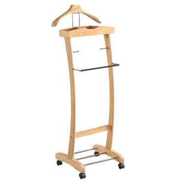 Imagem de Cabide De Madeira Masculino Com Prateleira Para Sapatos, Cabide Para Casacos E Gravatas, Suporte Independente Para Ternos E Guarda-roupas Com Organizador De Armazenamento(Natural wood color)