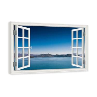 Imagem de PY3H69 Arte de parede em tela de janela aberta, impressão natural em tela. Lindo cenário de montanha 35,56 cm, decoração de parede de paisagem de janela, decoração de casa moderna. Moldura interna de