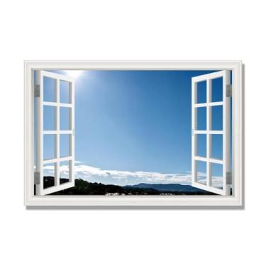 Imagem de PY3H69 Arte de parede em tela de janela aberta, impressão natural em tela. Lindo cenário de céu 5 cm, decoração de parede de paisagem de janela, decoração de casa moderna. 60 x 90 cm - 23,6 x 35 pol