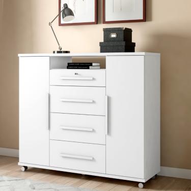 Imagem de Cômoda 4 Gavetas 2 Portas Versátil Zanzini - Branco Absoluto
