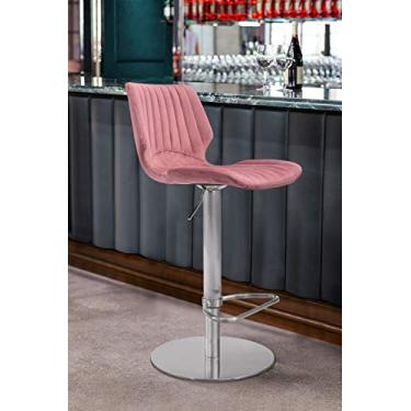 Imagem de Banqueta de barra e balcão de aço inoxidável escovado de veludo ajustável Anika