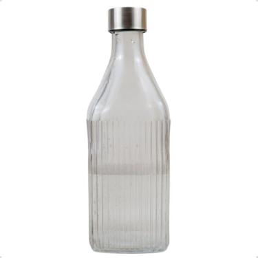 Imagem de Garrafa de Vidro com Tampa Inox 1L Colorida Transparente para Água Geladeira (Transparente)