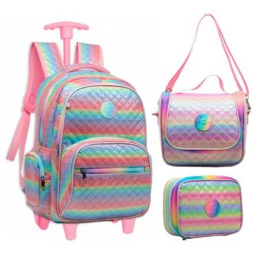 Imagem de Mochila Escolar De Rodinhas Com Estojo E Lancheira Térmica Feminina - 