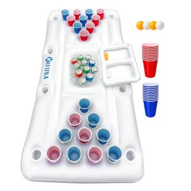 Imagem de NAYUNA Pong Floaty para piscina com refrigerador e 20 copos de festa – Mesa inflável de pongue de sinuca, acessórios de jogos de sinuca para adultos, 1,8 m, boia inflável para lounge, 4 bolas de