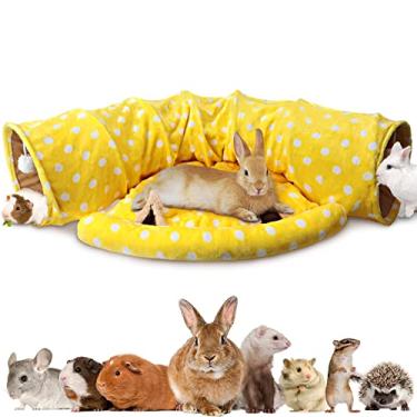 Imagem de BWOGUE Cama de túnel de coelho, tubos dobráveis 2 em 1, brinquedos com tapete removível para gatos, gatinhos, coelhos, porquinhos-da-índia, gatinhos
