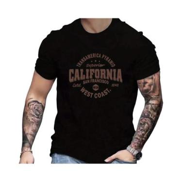 Imagem de Camiseta Masculina Solta de Algodão - Estampa Costa Oeste da Califórni