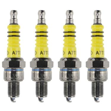 Imagem de PRO BAT Substituição de vela de ignição A7TC para motocicleta para 50cc 70cc 90cc 110cc 150cc ATV plugue de ignição ciclomotor Go Kart scooter, amarelo 4 peças