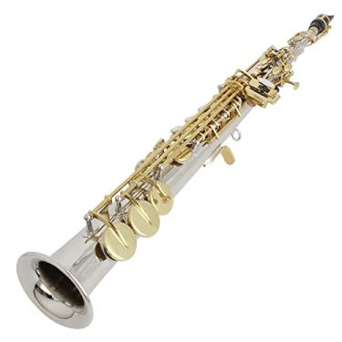 Imagem de Saxofone reto, chave dourada prateada em saxofone soprano B plano saxofone soprano