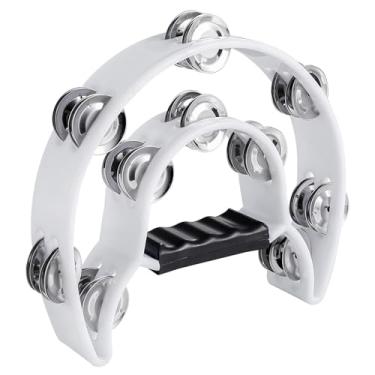 Imagem de Tambor de percussão manual de pandeiro musical Half Moon com fileira dupla de metal multicolorido para festa KTV com alça ergonômica (branco)