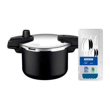 Imagem de Panela de Pressão Tramontina Arizona em Alumínio, Revestimento Starflon Max 4,5L – Preto + Faqueiro 12 Peças Leme com Lâminas em Aço Inox – Azul