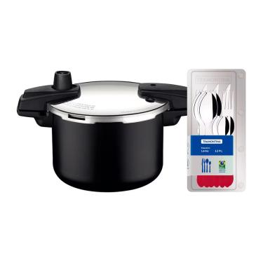 Imagem de Panela de Pressão Tramontina Arizona em Alumínio, Revestimento Starflon Max 4,5L – Preto + Faqueiro 12 Peças Leme com Lâminas em Aço Inox - Vermelho