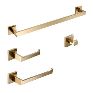 Imagem de Toalheiro dourado fosco, barra de toalhas de aço inoxidável 304, prateleira dupla para toalhas, suporte para papel, suporte para lenços de papel, suporte para escova de banheiro, kit, 40 cm, 01