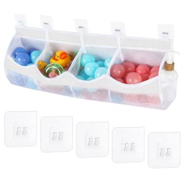 Imagem de Organizador De Brinquedos Para Banho - Caixa De Armazenamento Para Brinquedos Infantis Banheira - Prateleira De Chuveiro Economizadora De Espaço Com 4 Divisórias Para Casa Família Amigos Hotéis