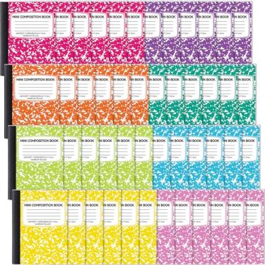 Imagem de Pacote com 48 mini cadernos de composição, livros de composição fofos, caderno de bolso pequeno pautado estreito para crianças, estudantes, faculdade, escritório, diário de mármore de bolso, 8 cores